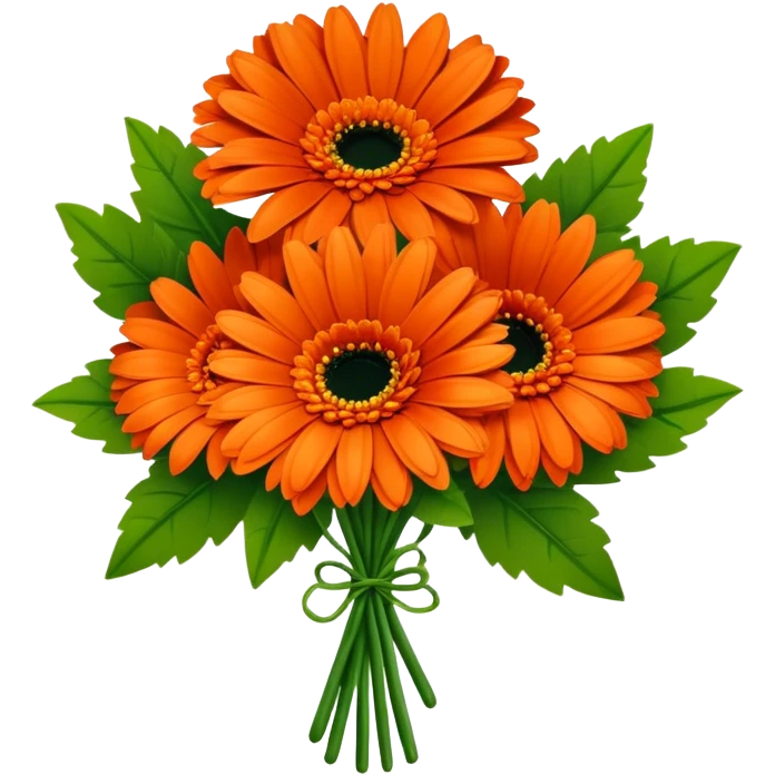 bouquet Burnt Orange Gerbera Daisy, luxuriant, leaf, bud emoji