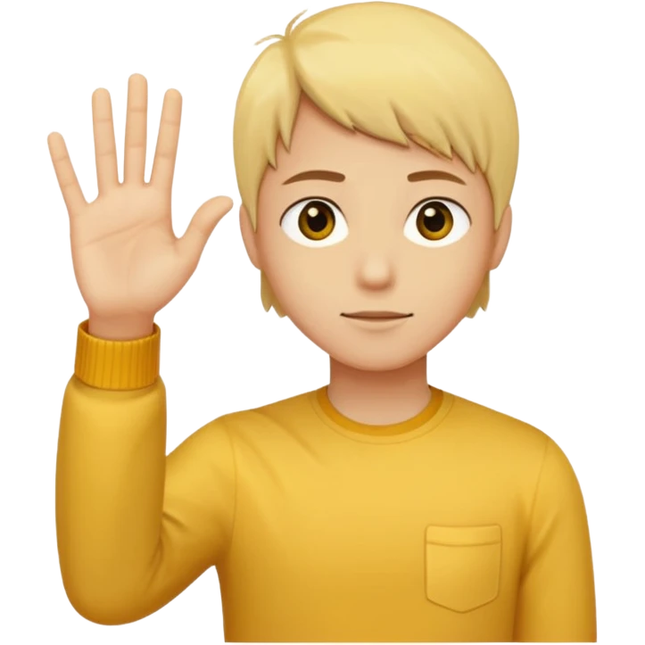 A yellow circle face person with neutral face with his hand in front of him at 90 degree angle emoji
