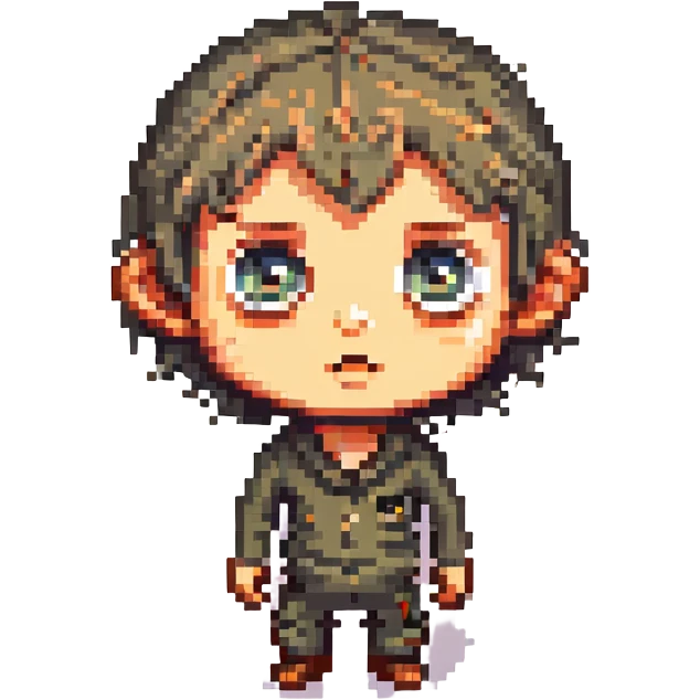 scary cute boy character, big eyes, playful but spooky, cartoon style emoji
