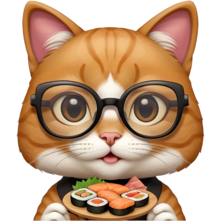 cute girl cat with really big square glasses with super thin frames eating sushi emoji