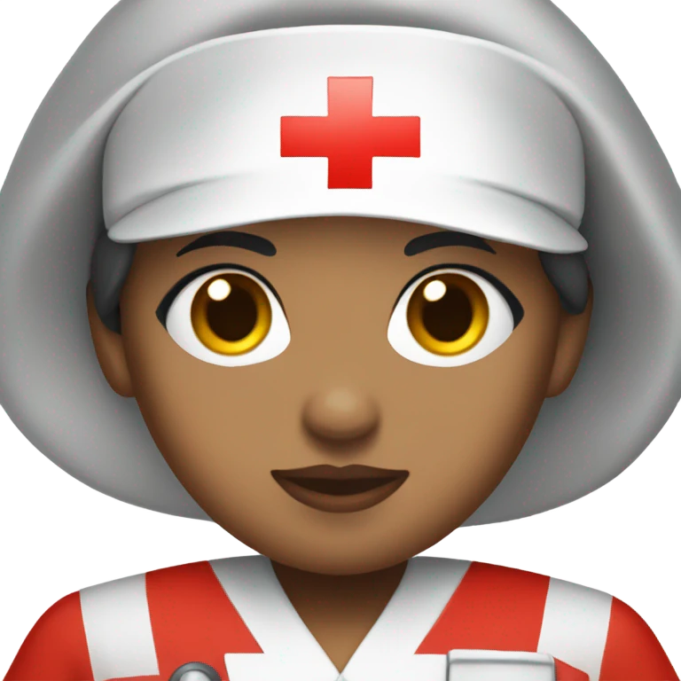 super short black straight hair female nurse with red cross sign hat wearing dress emoji