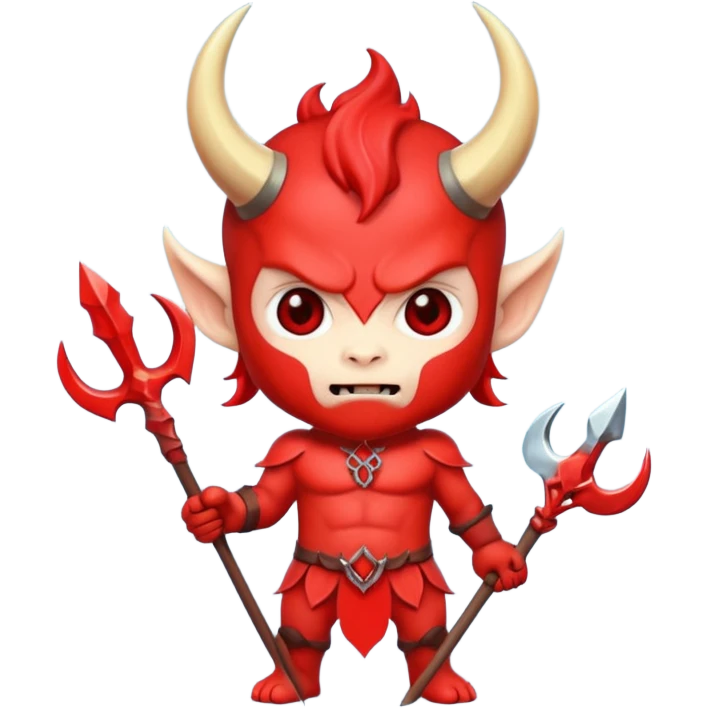 a Red devil, short horn Chibi red demon hold a trident emoji