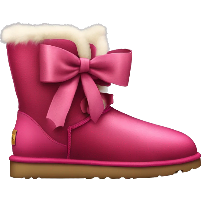 Realistic pair of raspberry color Ugg fur boots laced up with ribbon bows. emoji