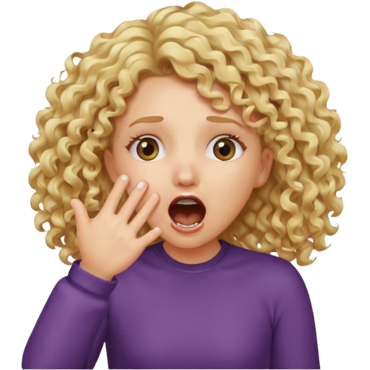 Emoji di ragazza bionda riccia che urla e mette una mano ben aperta in faccia davanti la bocca e gli occhi emoji
