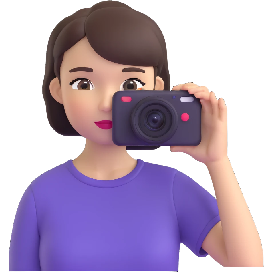 beautiful young lady with short straight hair taking a photo, upper body view emoji