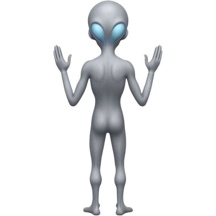 fullbody STANDING AND PRAYING HANDS gray alien FROM BEHIND  BACKVIEW emoji