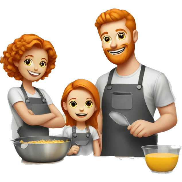 Ginger family preparing breakfast at kitchen  emoji