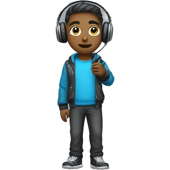  a  gamer which hold a controller in their hand and have headphone and wear cool outfit. emoji