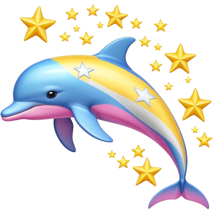 Blue, Yellow and pink streaked Dolphin with silver stars emoji