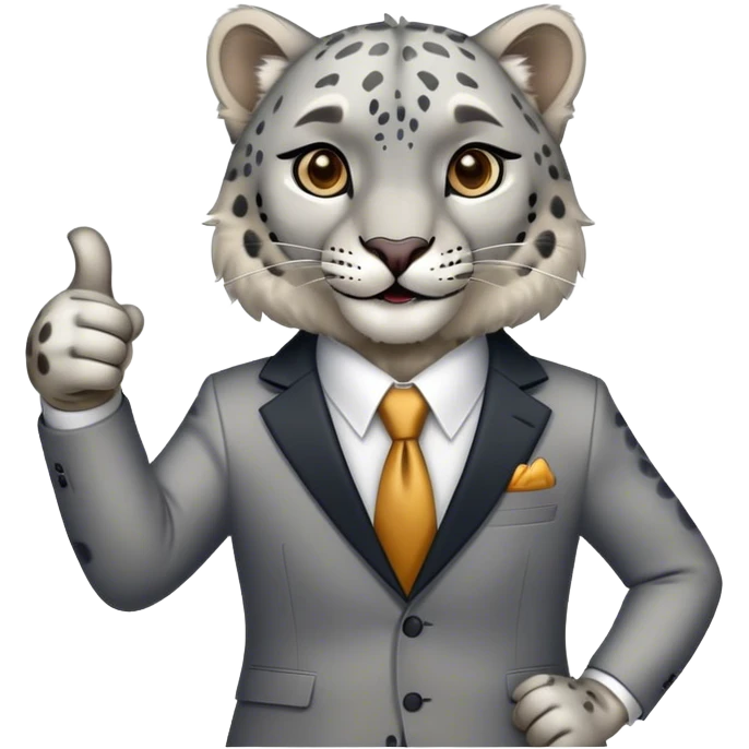snow leopard in suit shows thumb up emoji