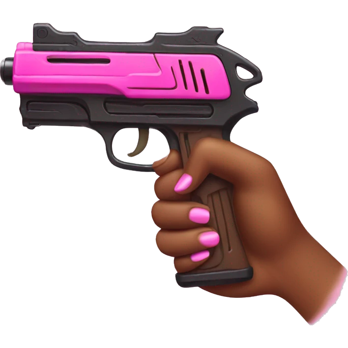 brown hand with pink nails holding large scary dark nerf gun emoji