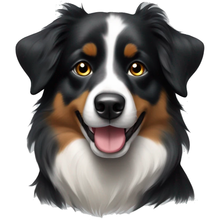Small black australian shepherd dog with paintbrush and paint  emoji