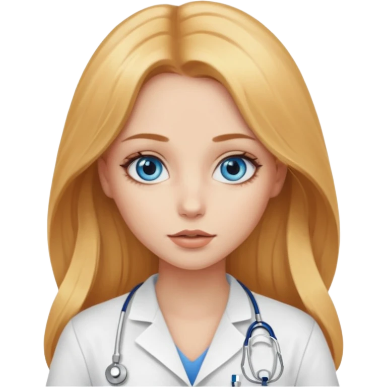 A beautiful blue-eyed girl with long golden-copper blond hair, full lips, large eyes, and bare breasts for medical purposes emoji