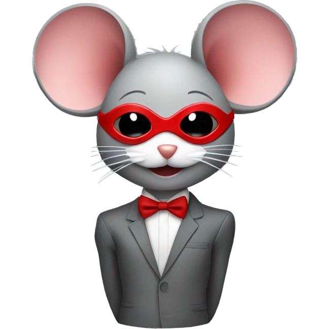 A grey mouse with red high heels and a red mask over her eyes emoji