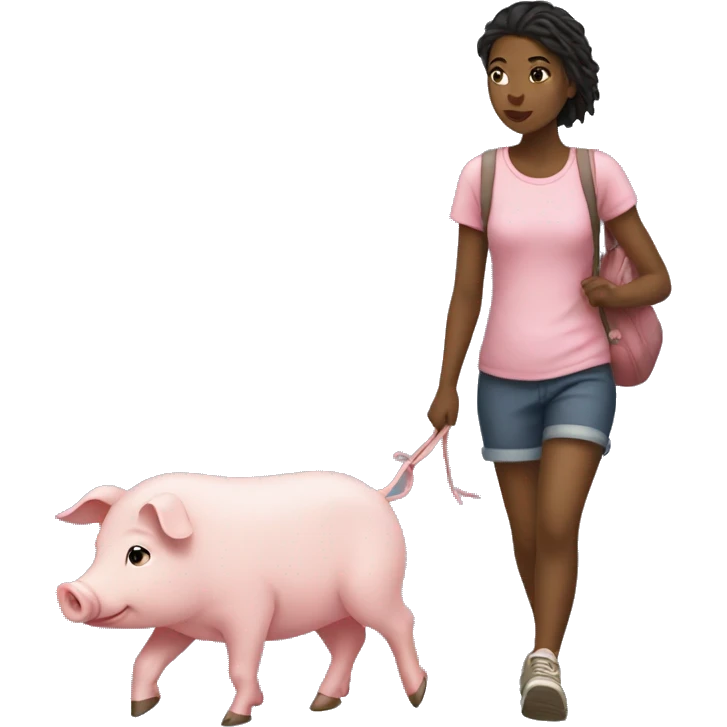 a girl walks with pig emoji
