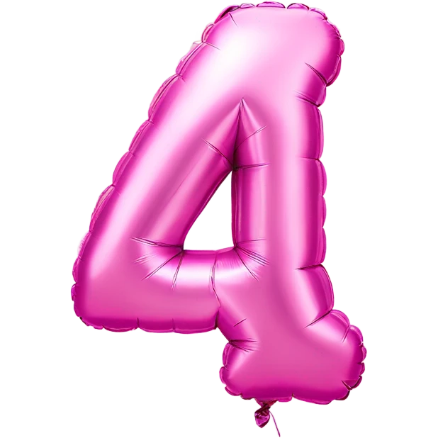 Pink foil balloon in the shape of a number 4 emoji