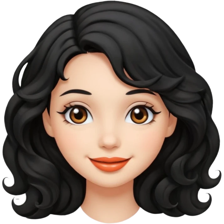دختری با موهای مشکی مواج و چشم های مشکی و لب های هلویی emoji