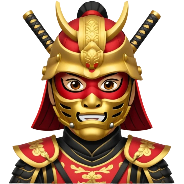 Samurai with black red and gold armor and they have a detailed mask covering their mouth emoji