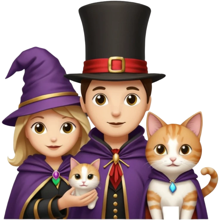 magician couple and their pet cat emoji