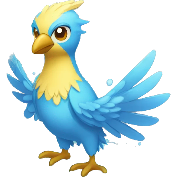 Wet Fantasy legendary blue bird water-type-Hydro-Phoenix-avian Fakemon full body emoji