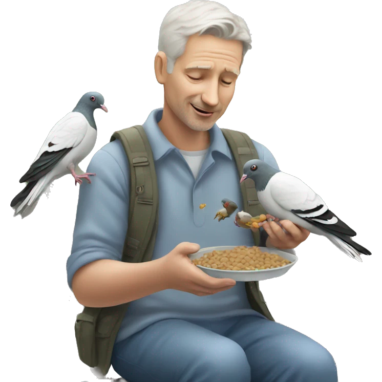 white man feeding pigeons emoji
