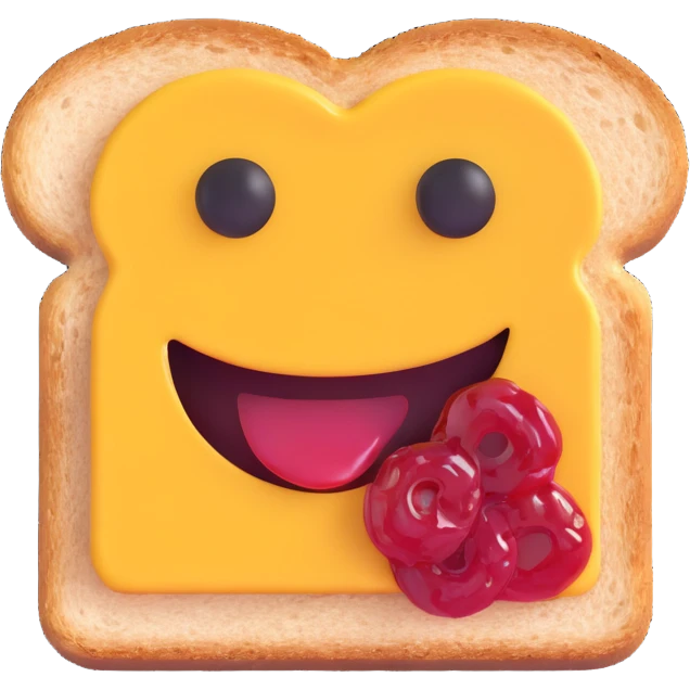 3D emoji style, surprised slice of toast with jam smiley face emoji