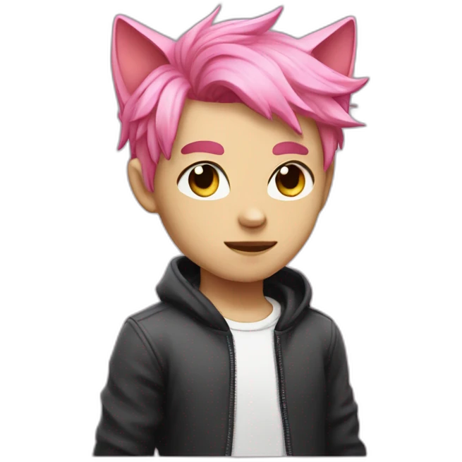 light dark catboy with pink hair and black eye emoji