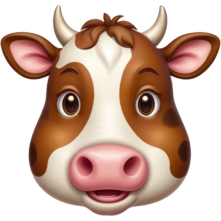 Cinematic Comical Brown Cow Portrait Emoji, Head tilted dramatically with an exaggeratedly amused expression, featuring a striking, glossy brown hide with a playful natural pattern, wide, expressive brown eyes filled with humorous disbelief, Simplified yet hilariously expressive features, highly detailed, glowing with a slightly sassy glow, high shine, dramatic yet playful, stylized with an air of cheeky farmyard mischief, bright and endearing, soft glowing outline, capturing the essence of a spirited and over-the-top cow, so meme-worthy it feels like it could moo its way into internet fame instantly! emoji