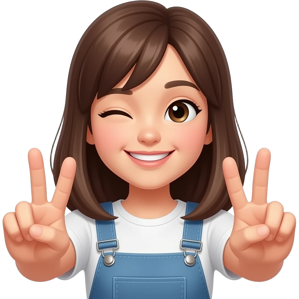 an anime-style girl smiling and winking, both hands held forward, each hand with three fingers extended emoji