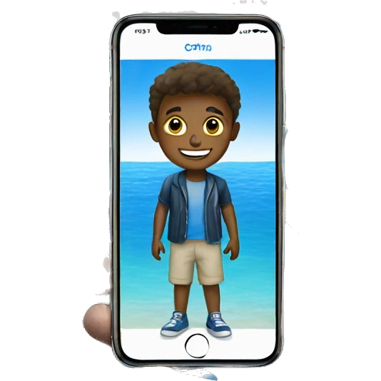 A boy with iphone with blue sea background emoji
