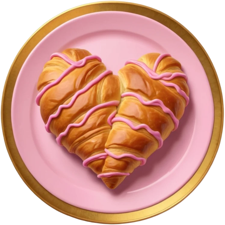 “Heart-shaped pink croissant on golden plate, soft morning aesthetic” emoji