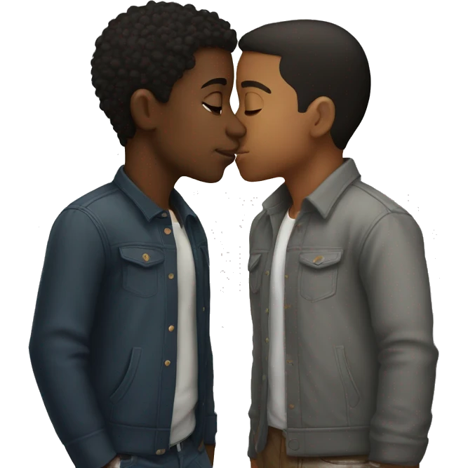 Gay black boy and Hispanic boy kissing  emoji