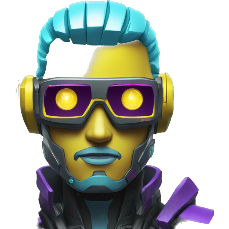 agent, laser eyes, yellow robotic face, cyberpunk, code, cyan and purple colors, only upper body portrait emoji