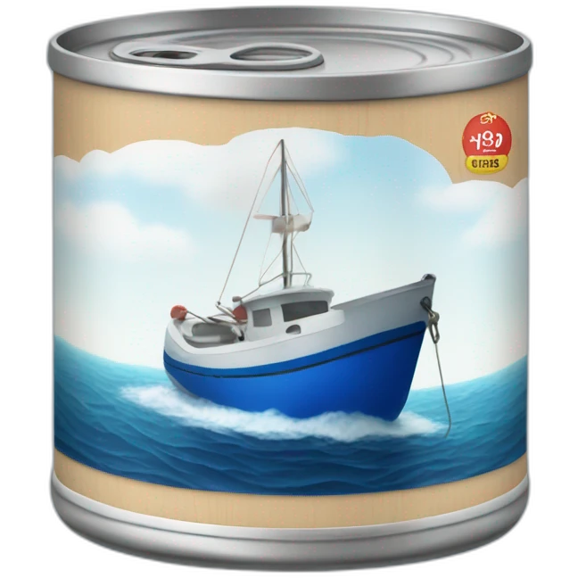 Realistic small can of tuna showing a blue sailing boat emoji