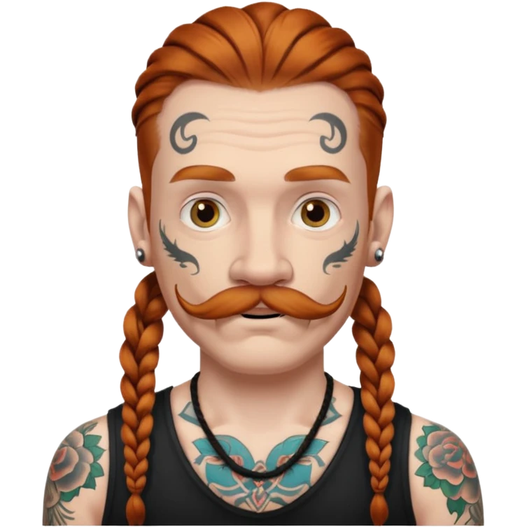 dark ginger braids man very white mustache old very tattoed with the whitest mustache ever emoji