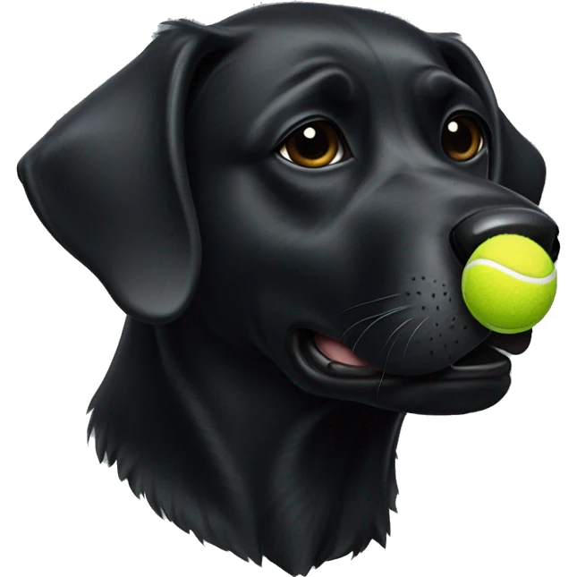 A black dog with a tennis ball in its mouth emoji
