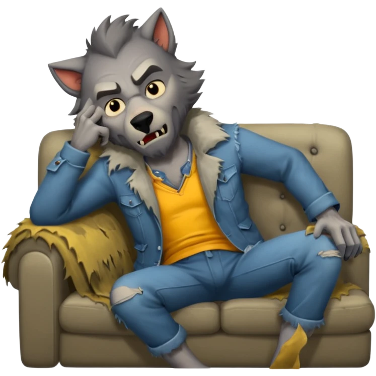 A sick werewolf laying on a couch emoji