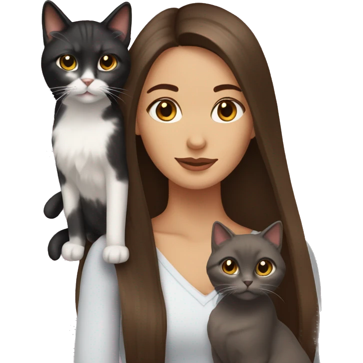 Two long hair brunettes with two cats emoji