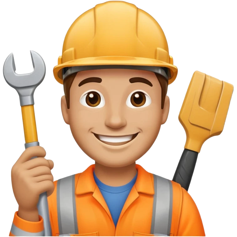 happy construction worker with hard hat and tools emoji