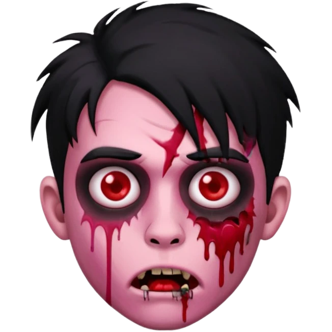 emoji-de-zumbi-de-you-boy-piercing-no-nariz-e-sangue-com-o-fundo-preto-cabelo-grande-e-preto-pink-red emoji