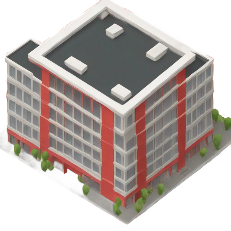 isometric red, modern, one floor building emoji