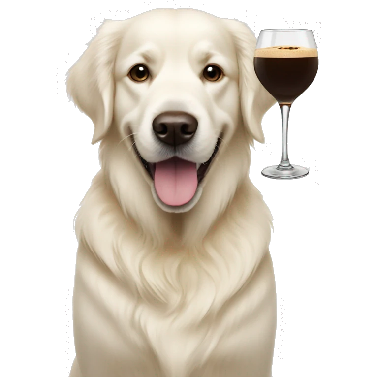 White golden retriever with an espresso martini emoji