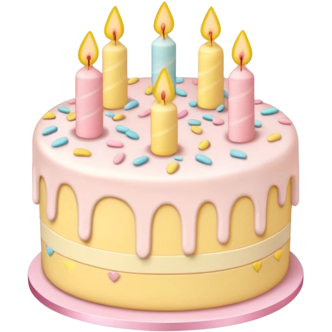 Cake with hearts and sprinkles in soft pink, beige and yellow pastel colors emoji