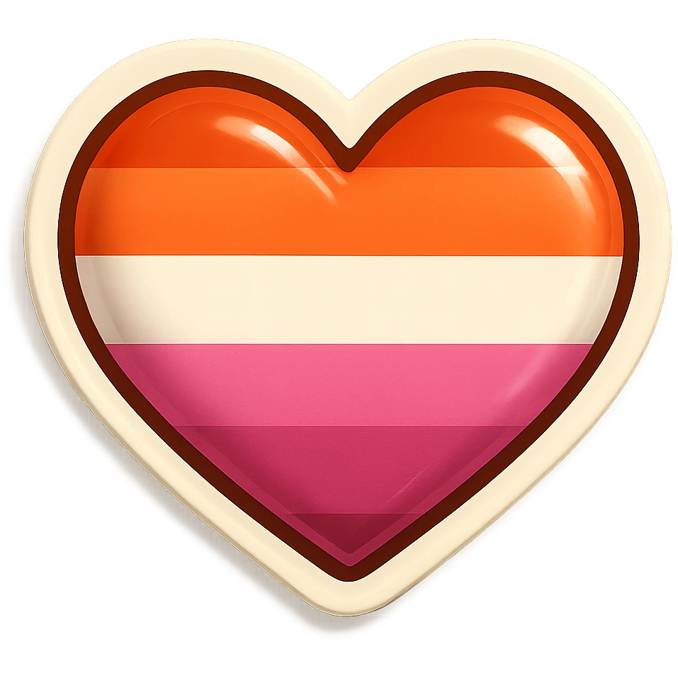 heart shape filled with lesbian pride flag stripes, sticker style, white border, subtle shadow, for sticker use emoji