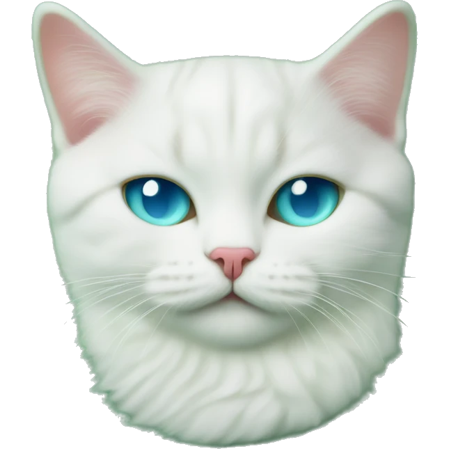 Withe British short hair cat wit blue eyes sleeps on a mint green fluffy carpet emoji