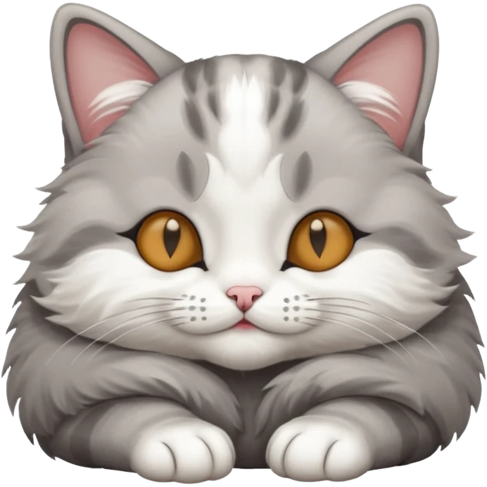 grey and white small cat with eyes closed lying down upside down with its head resting on its paw emoji