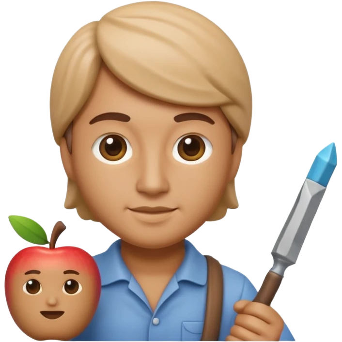 Apple Memoji-style 3D emoji of a sculptor with a small statue and chisel, smooth gradients, rounded edges, no background.during sculpting emoji