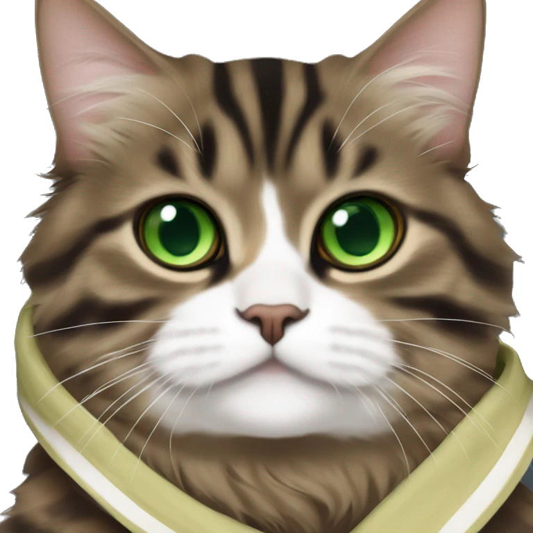Brown and black striped Siberian cat with green eyes dressed as obi wan kenobi from Star Wars emoji