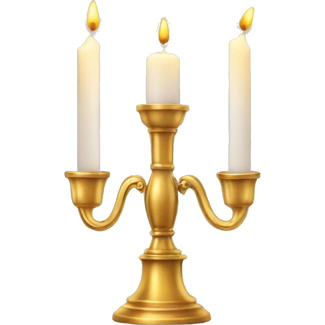 Two gold candlesticks with lit candles in them emoji