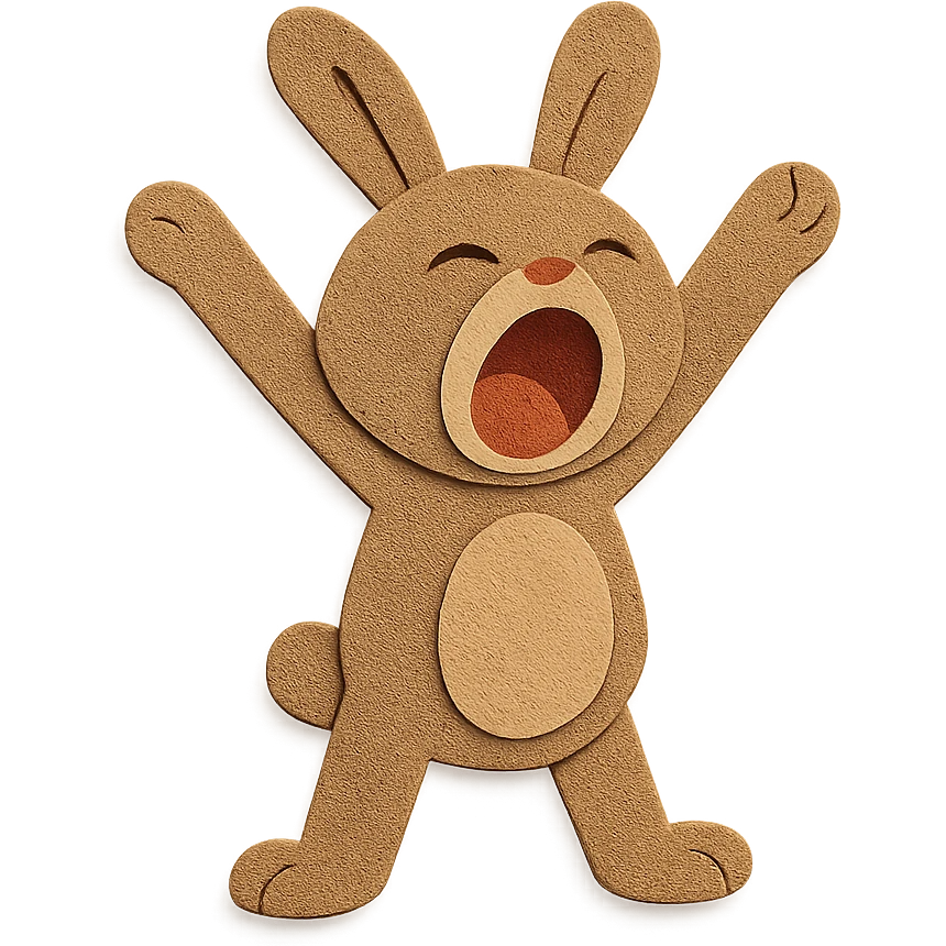 full-body brown bunny stretching arms while yawning emoji